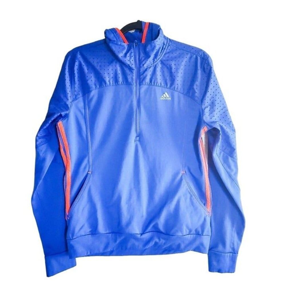 Adidas Womens Windbreaker Blue L Hooded Jacket  Long Sleeve